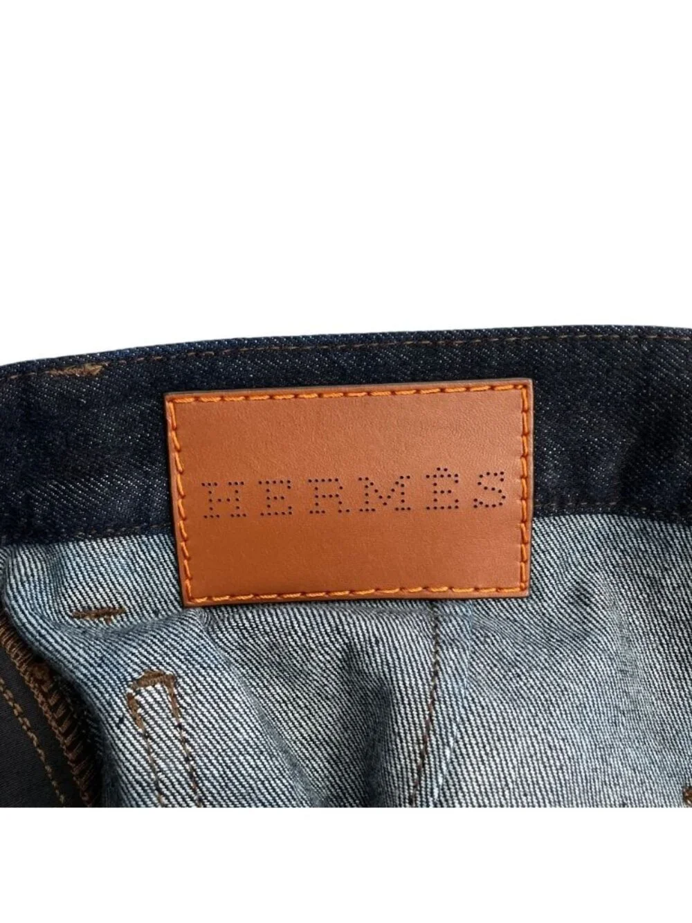 Hermes Denim Pants Jeans Sellier Button Fly Leather Patch Indigo 42